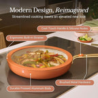 Our Place 17-Piece Essentials Complete Cookware Set - Ceramic Fry Pans, Saucepans, Sauté Pan, Stock Pot, Strainer Basket & Modular Storage | Thermakind™ Nonstick, Oven Safe up to 450°F | Terracotta