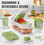 Mueller Pro-Series 10-in-1, 8 Blade Vegetable Chopper, Onion Mincer, Cutter, Dicer, Egg Slicer with Container, French Fry Cutter Potato Slicer, Home Essentials, Salad Chopper White Sand/Green
