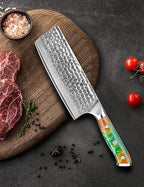 7" Nakiri Knife - Vegetable Cleaver Kitchen Knives - Japanese Usuba Knife - Hammered Damascus Steel & Resin Handle - YAO Series