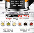 Gourmia Electric Programmable Glass Kettle – 1.7L Temperature Control Tea & Coffee Kettle with Digital Touch Display, 6 Presets, Keep Warm, Removable Stainless Steel Infuser, 360° Swivel Base – Black