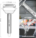 PrinChef Vegetable Peeler, 3 in 1 Versatile Y Potato Peeler for Kitchen| Ultra Sharp Julienne Peeler with Anti-Slip Handle | Stainless Steel No-Rust Veggie Peeler, Heavy Duty