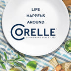 Corelle Vitrelle 18-Piece Service for 6 Dinnerware Set Triple Layer Glass and Chip Resistant, Lightweight Round Plates and Bowls Set, City Block
