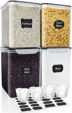 Large Food Storage Containers 5.2L (175oz), MCIRCO 4 Pieces Plastic Airtight Food Storage Containers for Flour, Sugar, Baking Supplies, with 4 Measuring Cups and 20 Labels