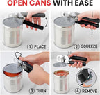 Zulay Kitchen Heavy Duty Stainless Steel Manual Can Opener – Ergonomic Soft Grip Handles, Smooth Edge Cutting Wheel & Large Built In Bottle Opener – Easy Turn Knob for Effortless Use - Black