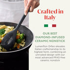 Orfeo 11” Nonstick Wok Pan, Made in Italy, Diamond Ceramic PFAS-Free Cookware, Induction Ready, Scratch Resistant, Laser-Fused Surface for Durability, Dishwasher Safe, Black