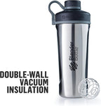 BlenderBottle Radian Shaker Cup Insulated Stainless Steel Water Bottle with Wire Whisk, 26-Ounce, Matte White