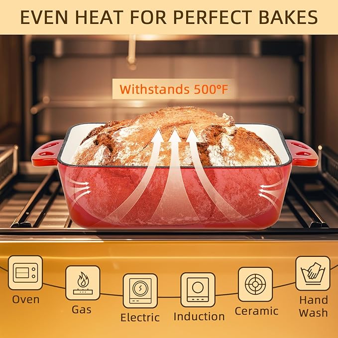 9x5 Enameled Cast Iron Loaf Pan with Lid - 2 in 1 Homemade Sourdough Bread Baking Pan
