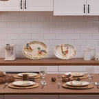 Bico Autumn Birds 16 plus 14 inch Oval Platters Set, Set of 2, Microwave and Dishwasher Safe, for Serving Fish, Chicken, Turkey