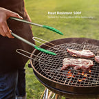9-Inch & 12-Inch Premium Stainless Steel Food Tongs, Turquoise Silicone BPA Free Non-Stick BBQ Cooking Grilling Locking Kitchen Tong