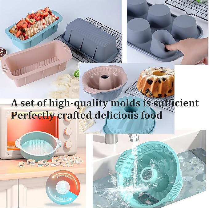 Thickened Silicone Bundt Cake Pan and Moldes Para Gelatinas, Heavy Duty Cake Mold for Baking, BPA Free, Mint Green (Rectangle 10"x10" / 1Pcs)