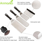 Metal Spatula Griddle Accessories Set - Griddle Scraper Flat Spatula Pancake Flipper Hamburger Turner - Metal Utensil great for BBQ Grill Flat Top Cast Iron Griddle - Commercial Grade