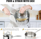 Rorence 3-Quart Saucepan with Lid: Pour and Strain Stainless Steel Sauce Pan with Pour Spouts, Capsule Bottom & Tempered Glass Lid