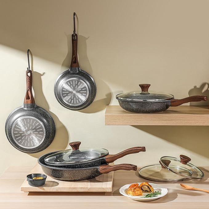 SENSARTE Nonstick Frying Pan Skillet, Swiss Granite Coating Omelette Pan, Healthy Stone Cookware Chef's Pan, PFOA Free (8/9.5/10/11/12.5 Inch) (10 Inch)