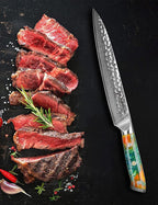 8 Inch Carving Knife, Meat Slicing Knife - Hammered Damascus Steel & Resin Handle - Yao Series