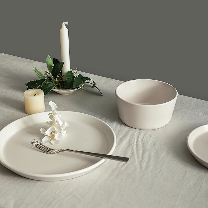 Stone Lain Albie Stoneware 16 Piece Dinnerware Set, Plates and Bowls Sets, Dish Set for 4, White Speckled, Microwave & Dishwasher Safe