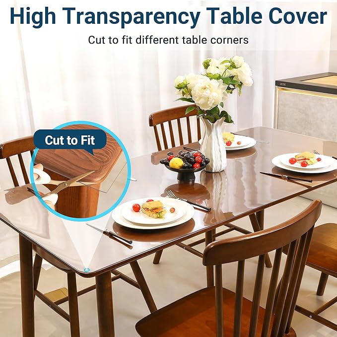 Clear Table Cover Protector Rectangle 12x48 Inch, 1.5mm Transparent Plastic Table Protector Waterproof, Anti-Scratch Clear Desk Mat for Office Desktop Dresser Dining Table, FDA Compliant