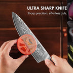 KEEMAKE Damascus Chef Knife, 8 Inch Kitchen Knife, 67 Layers Damascus Knife Professional Kitchen Knives with Japanese VG10 Core, Sharp Chefs Knives with Ergonomic G10 Handle