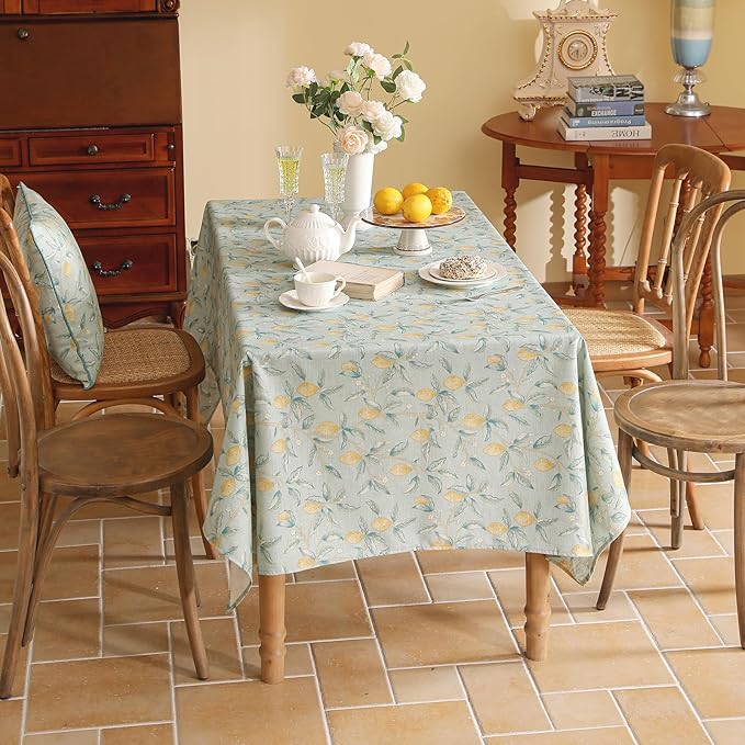 patdrea Designer Linen Green Small Square Tablecloth,Vintage Yellow Flowers Pattern Farmhouse Table Cloth,Home Table Cover Decor for Kitchen Dining Christmas,Thanksgiving,Party,55"x55"-Ania a
