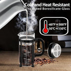 French Press Coffee Maker 304 Stainless Steel Coffee Press,with 4 Filters System, Heat Resistant Thickness Borosilicate French Press Glass, BPA-Free Brewed Tea Pot Coffee Plunger(Copper 12oz)