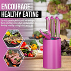 5-Piece Kids Knife Set for Real Cooking | Stainless Steel Chef, Paring & Serrated Knives with Peeler & Holder | Safe Junior Chef Cooking Set for Kids (5 pcs, Pink)