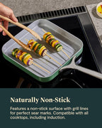 Caraway Square Grill Pan - 11” Grill Pan - Non-Stick Ceramic Coated - Non Toxic, PTFE & PFOA Free - Oven Safe & Compatible with All Stovetops - Black