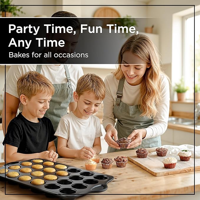 Wrenbury Mini Muffin Pan Non Toxic Set of 2 - Non Stick 24 Cup Small Cupcake Tray for Baking Joyful Bites - Dishwasher Friendly - Health Conscious Baking - 1.8" Cup