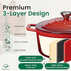 Chef Power Dutch Oven Pot with Lid 5QT, Enameled Cast Iron Dutch Oven for Bread Baking, Braising, Stews, Roasting, Oven Safe Dutch Ovens, Gradient Red