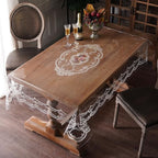 Clear Table Cover Protector Plastic Vinyl Table Cloth with White Lace Pattern Oil Spill Proof Plastic Tablecloths for Dining Tables Parties Holidays (French Lace, 52 x 70 Inches)