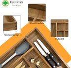 Luxury Acacia Kitchen Drawer Organizer - Silverware Organizer - Utensil Holder and Cutlery Tray with Grooved Drawer Dividers for Flatware and Kitchen Utensils (6 Slot)