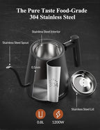 KLEAH Gooseneck Electric Kettle with Temperature Control - 0.8L Automatic Shut Off Tea & Coffee Kettle, Hot Water Boiler Pour Over Coffee Kettle, 1200W Quick Heating Keep Warm, Black