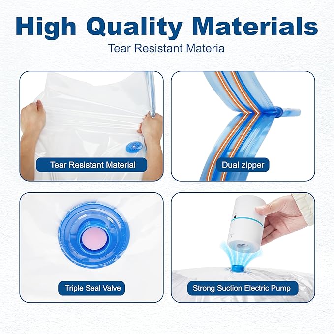 HOUSE DAY 22 Pack Vacuum Seal Bags For Clothing Travel, 80% Space Saving Travel Vacuum Bags with Electric Pump, Vacuum Storage Bags For Clothes, Comforters, Blankets, Moving, Storage & Organization