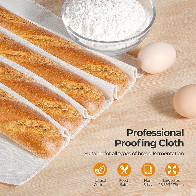 Banneton Bread Proofing Basket Set, 9" Round & 10" Oval Natural Rattan Sourdough Bowl with Linen Liner, Sourdough Starter Kit, Fermented Cloth, Silicone Bread Sling, Ideal for Homemade Bread