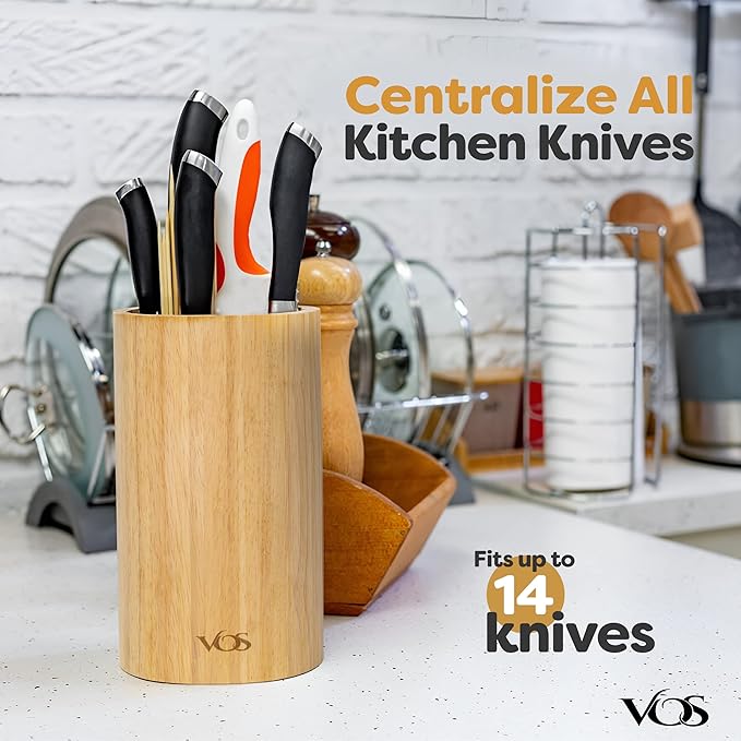 Vos Universal Knife Block - Countertop Knife Block Without Knives - Knife Holder with Non-Slip Base Sturdy Knife Organizer - Space Saving Knife Stand, Sleek & Modern Knife Rack - Bamboo