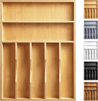 Kitchen Bamboo Silverware Organizer, Kitchen Drawer Organizer - Utensil Holder and Cutlery Tray with Grooved Drawer Dividers for Flatware 7 Slot, Natural