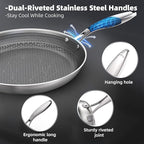 COOKING KING 12-Inch Stainless Steel Pan, Hybrid Nonstick Frying Pan, Skillet, 3-Ply Clad Cookware, Even Heat Distribution, Dishwasher & Oven Safe, with Stay-Cool Handle, Induction Compatible