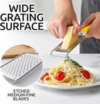 Zulay Kitchen Professional Cheese Grater Stainless Steel - Durable Rust-Proof Metal Lemon Zester Grater With Handle - Flat Handheld Shredder for Parmesan, Chocolate, Spices, And More - Yellow