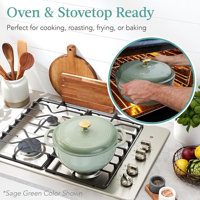 Best Choice Products 7.5 Quart Enamel Cast-Iron Round Dutch Oven, Family Style Heavy-Duty Pre-Seasoned Cookware for Home, Kitchen, Dining Room, Oven Safe w/Lid, Dual Handles - Vanilla Buttercream