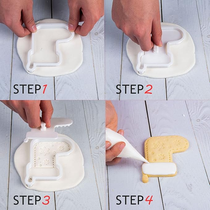 Flycalf Christmas Cookie Cutters Santa Claus Shapes with Plunger Stamps Holiday PLA Baking Accessories Cutter Molds Gifts Decorative Party 3" Kitchen Cake Supplies
