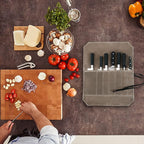 Chef’s Knife Roll Case, Waxed Canvas Cutlery Knives Holders Protectors, Home Kitchen Cooking Tools And Utensils Wrap Bag Wallet, Multi-Purpose Brush Roll Bag, Travel Tool Roll Pouch