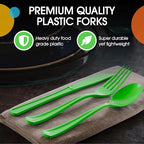 Party Solids Lime Green Plastic Silverware Heavy Duty 150 Pcs Lime Green Plastic Cutlery Sets, Utensil Sets, 50 Of Each Forks, Knives & Spoons Disposable Cutlery Set, Flatware Set For Party Supplies