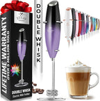 Zulay Kitchen Powerful Double Whisk Milk Frother Handheld - Foam Maker With Stand - Whisk Drink Mixer for Coffee, Mini Foamer for Latte, Matcha, Frappe, Hot Chocolate & Cappuccino (Galaxy)