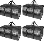 BALEINE 4-Pack Oversized Moving Bags with Reinforced Handles, Heavy-Duty Storage Tote for Clothes, Moving Supplies (Black, 4-Pack)