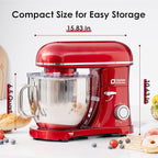 Kitchen in the box Stand Mixer - 6.5 Quart Mixing Bowl with Handle, 900 Watt Powerful Heavy Bread Dough Mixers Tilt-head with Dough Hook, Whisk, Flat Beater and Splash Guard (Red)