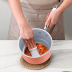 Nonstick Ceramic Saucepan 2.5 Qt,Sauce Pot with Strainer Lid,Two Side Spouts for Easy Pour with Ergonomic Handle,Non Toxic,PTFE &PFOA Free - Oven Safe Compatible with All Stovetops,Perracotta