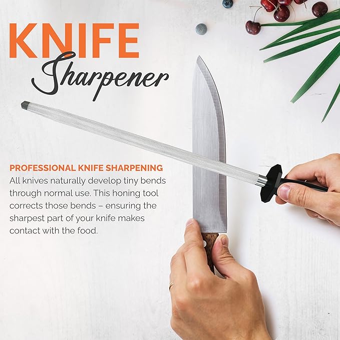 Utopia Kitchen 08 Inch Honing Steel Knife Sharpening Steel Sharpening Rod Black