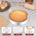 LIANYU 8 Inch Cake Pan Set of 3, Stainless Steel Round Baking Pans with 90 PCS Parchment Paper, Non Toxic Bakeware Tins for Layer Birthday Wedding Cake, Leak-proof & Dishwasher Safe