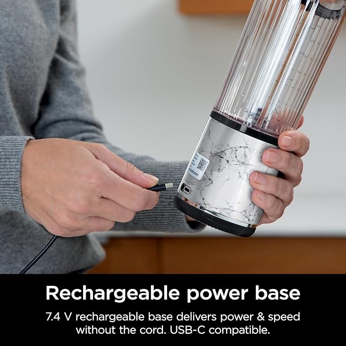 Ninja Blast Portable Blender, Cordless, 18oz. Vessel, Personal Blender for Shakes & Smoothies, BPA Free, Leakproof Lid & Sip Spout, USB-C Rechargeable, Dishwasher Safe Parts, Marble White, BC152MW