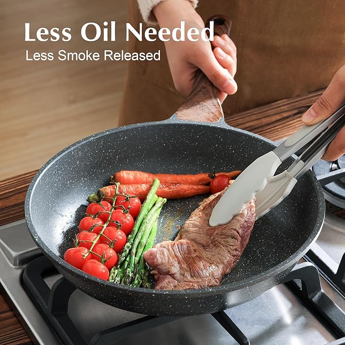SENSARTE Nonstick Frying Pan Skillet with Lid, Omelet Pan with Cover, Healthy Egg Pan Chef's Pan, Kitchen Cooking Pan, Free of Intentionally Added PFOA (9.5inch + Glass Lid)