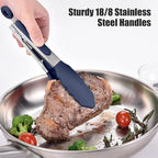 Doosu Kitchen Tongs for Cooking - 600°F Heat Resistant Food Tong with Non-Scratch Silicone Tips, Heavy Duty Stainless Steel Locking Tong for BBQ, Grilling Steak, Serving Salad Pasta (7in, Navy Blue)