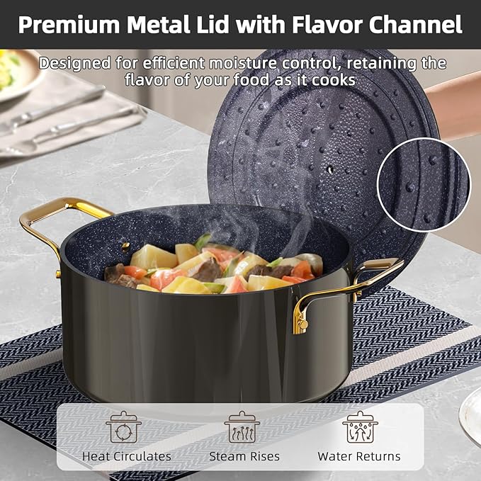 Nuwave Lux LE 13-Pc Cookware Set with Elegant Gold Handle, Diamond Infused Ceramic Non-Stick, PFAS Free, Premium Metal Lids, Ergonomic Stay-Cool Handles, Induction Ready & Compatible w/All Cooktops